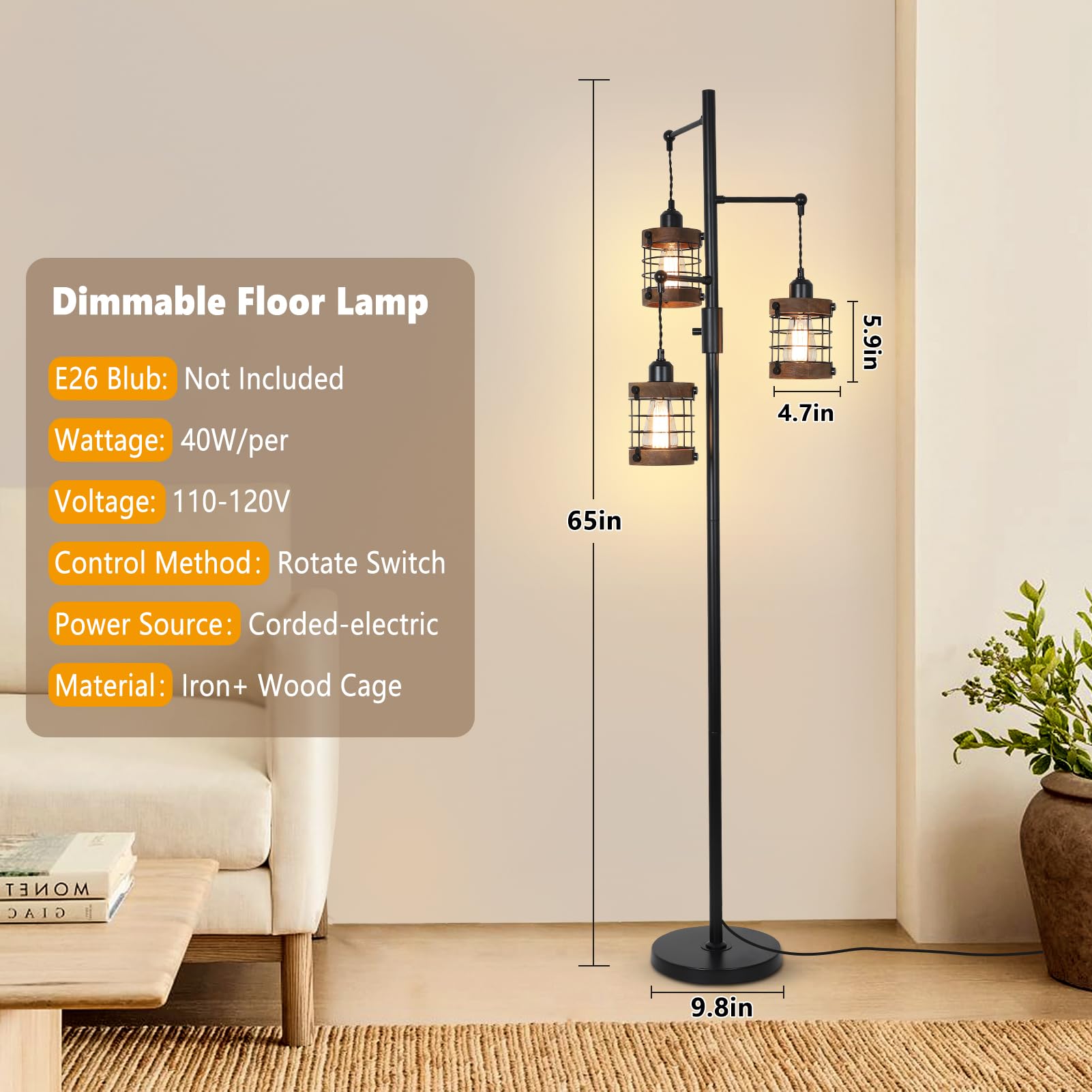 Airposta rustic black standing lamp suits corner spaces with sturdy base