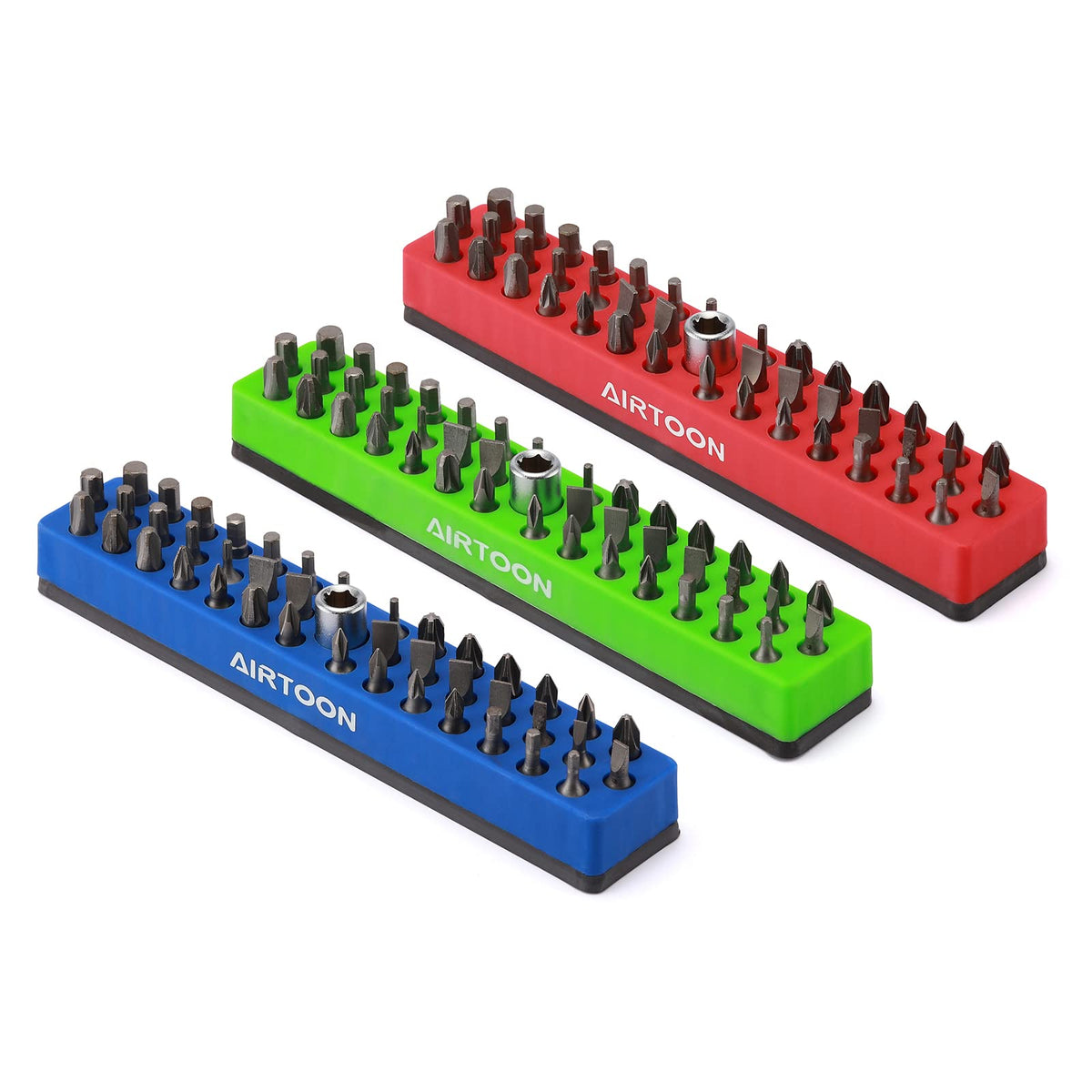 AIRTOON 3pcs quarter-inch magnetic hex bit holder keeps bits organized and ready.