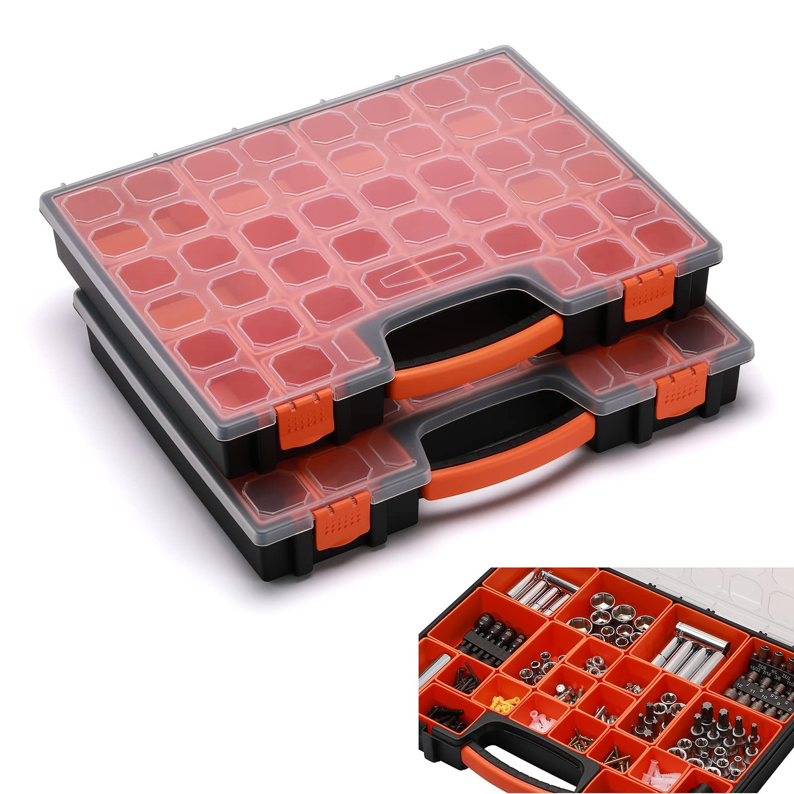AirToon toolbox with 22 compartments keeps screws, bolts, and nails neatly organized.