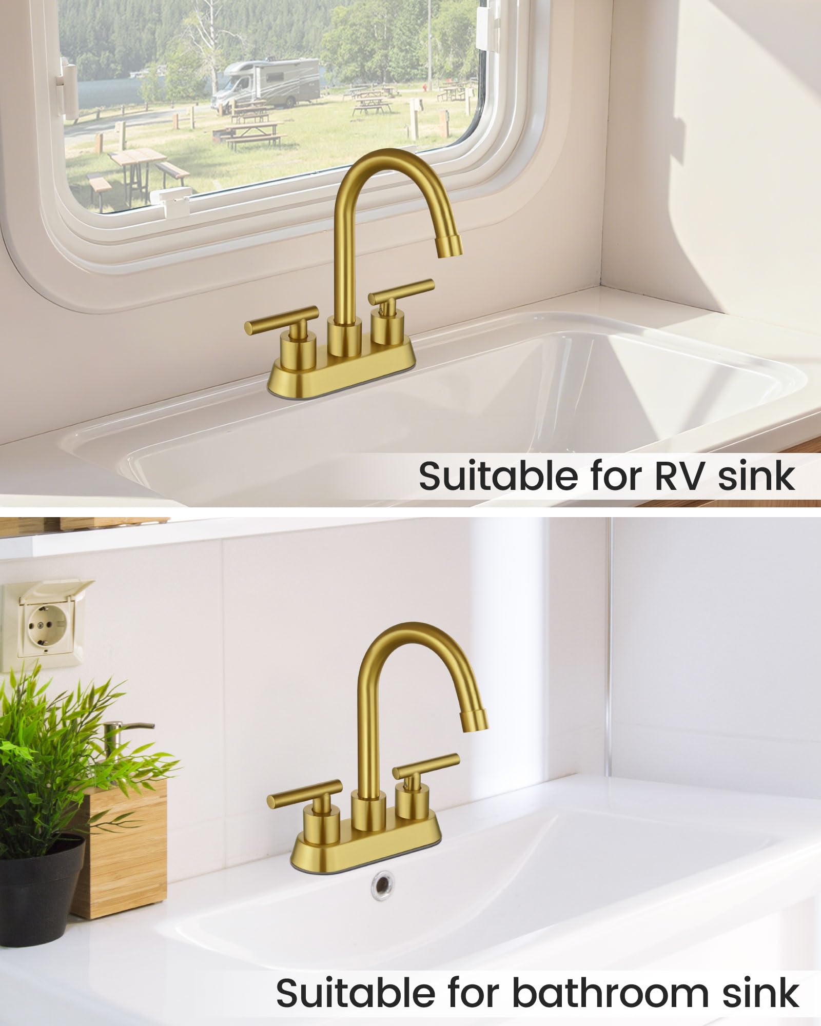 Airuida brushed gold finish adds warmth and elegance to bathrooms.