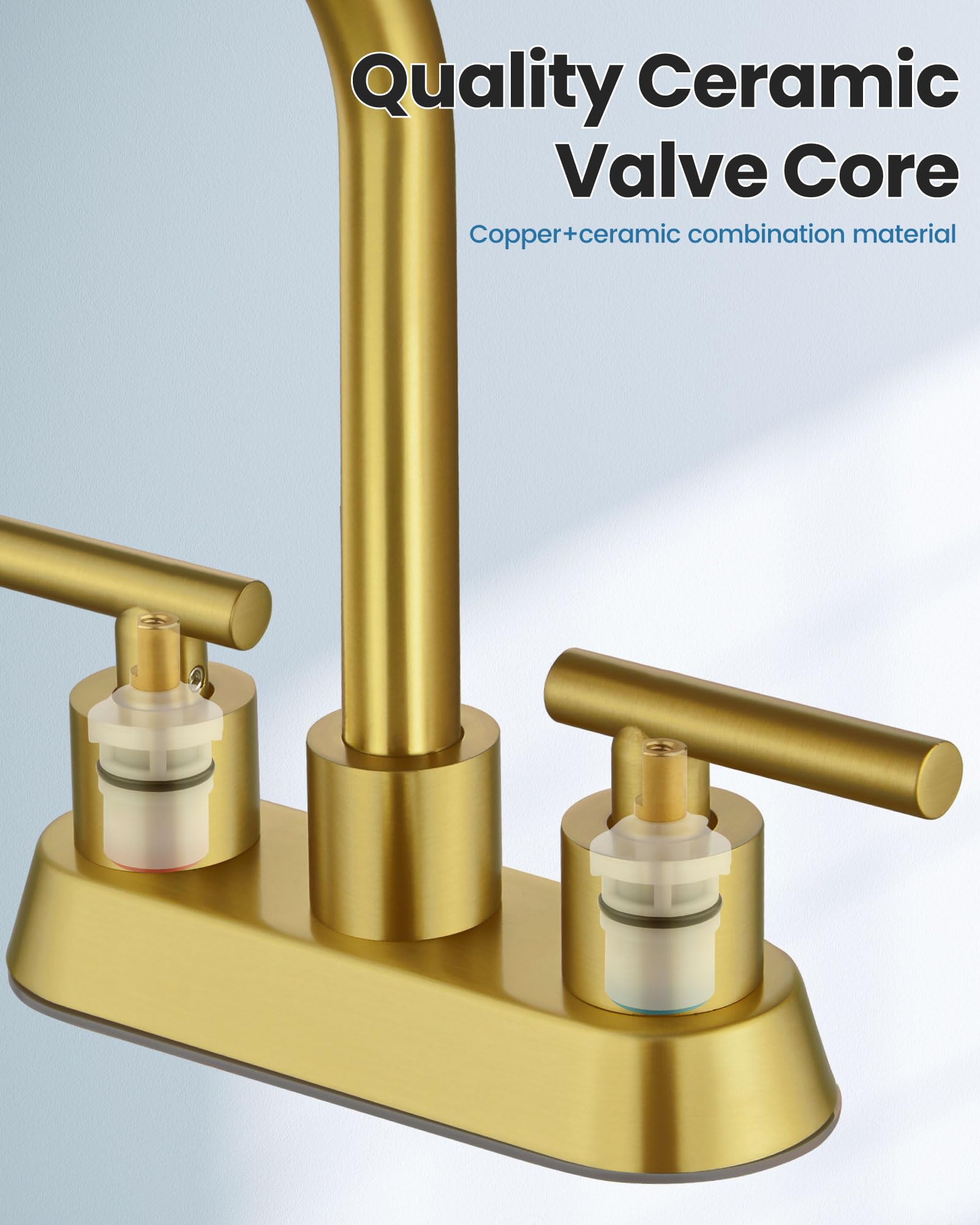 Airuida center-set design fits most 2-hole or 3-hole sinks.