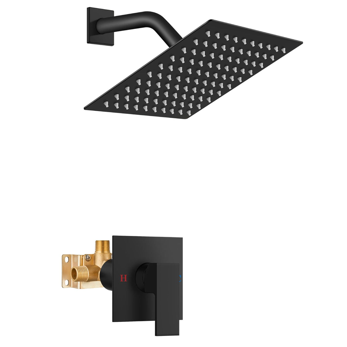 Airuida 8-inch square matte black shower head with wide rain coverage