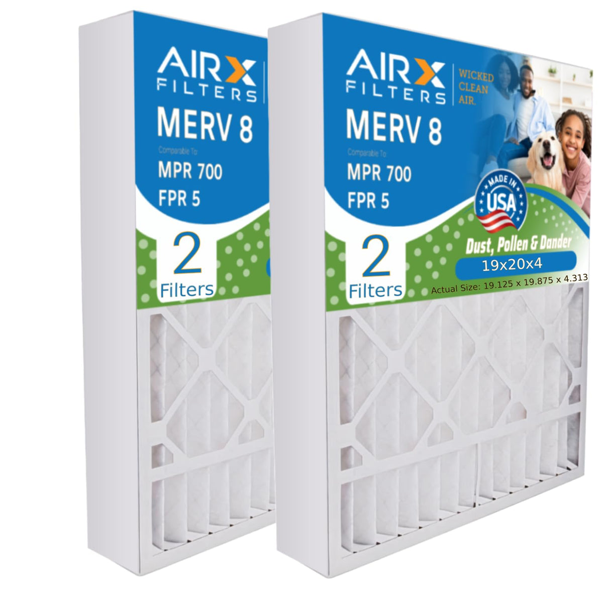 AIRx Filters Wicked Clean Air 19x20x4 filter with pleated design captures dust and pollen effectively.