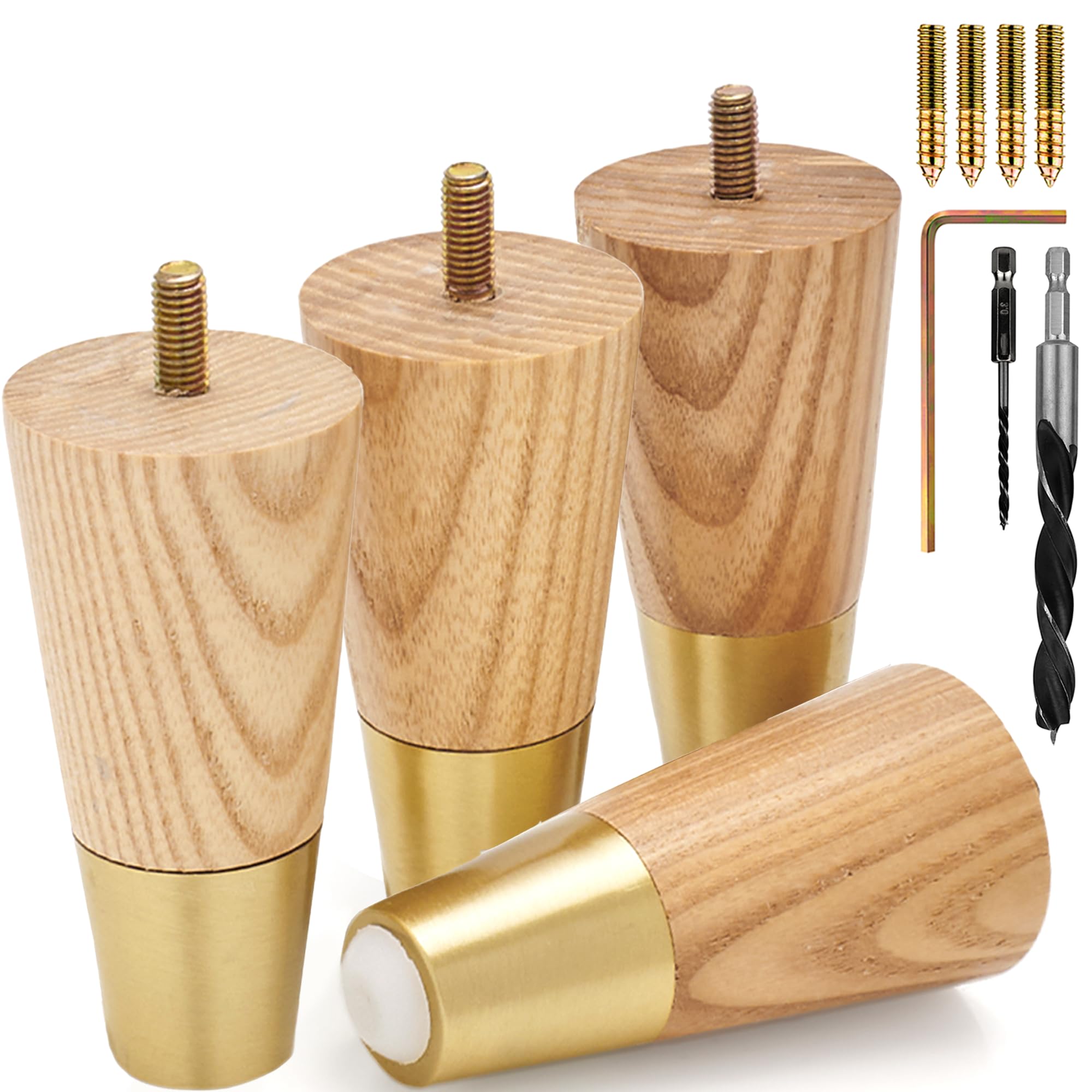 Airy Abode ash wood leg with gold cap, front view, enhances style.