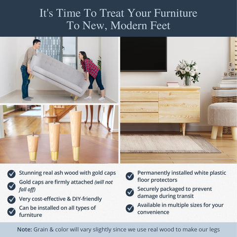 Airy Abode ash wood legs height options for versatile design.