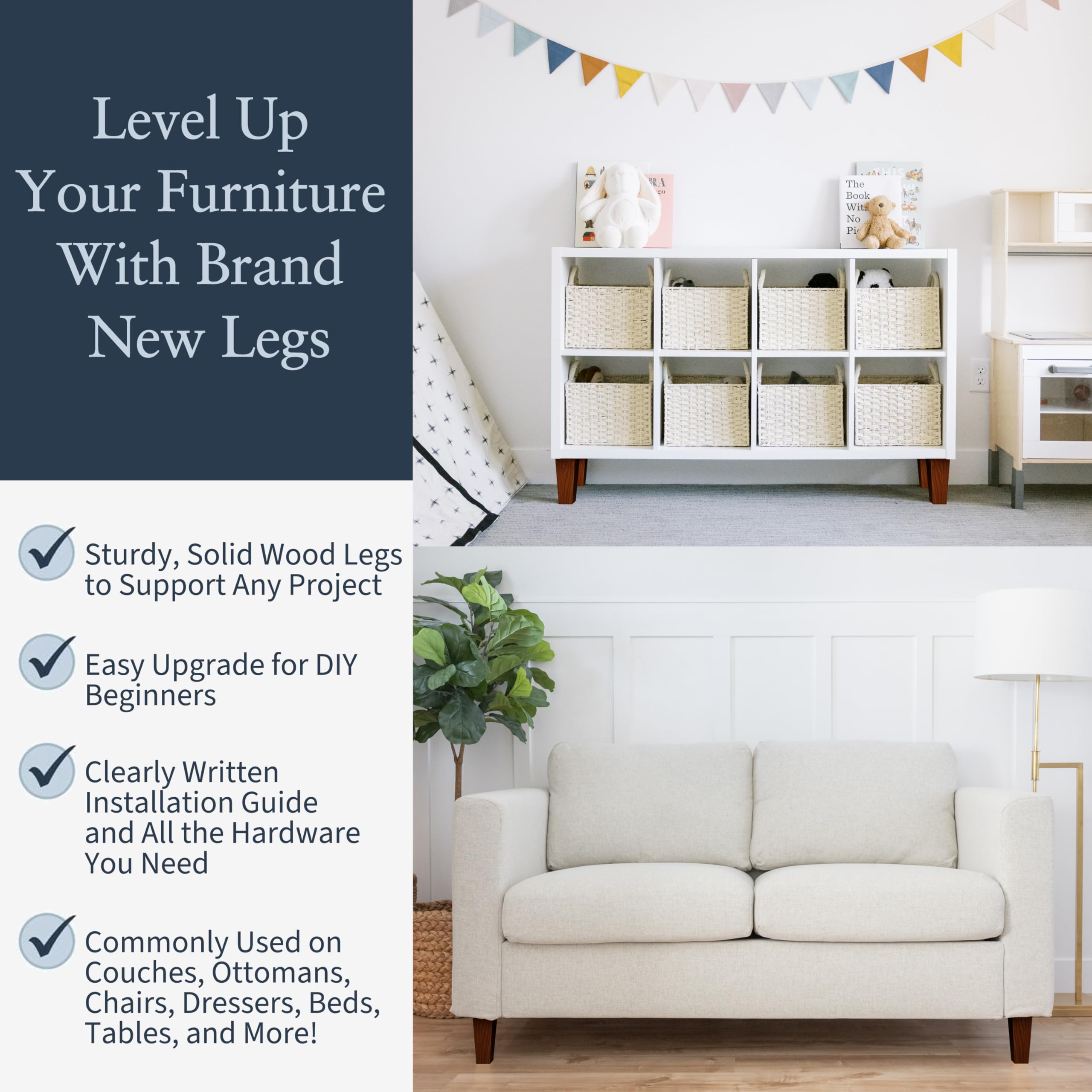 Airy Abode premium walnut square leg install kit with hardware and tools