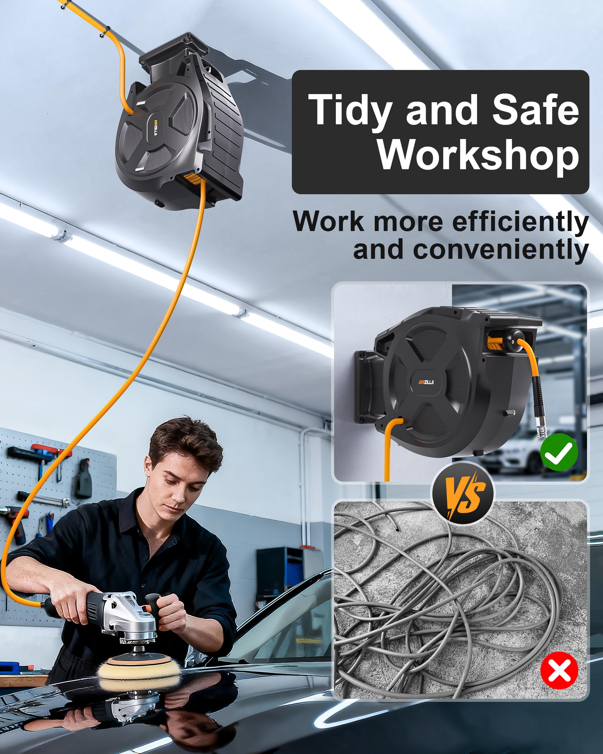 AIRZILLA hose lead-in 6 ft design for convenient access at the workbench.