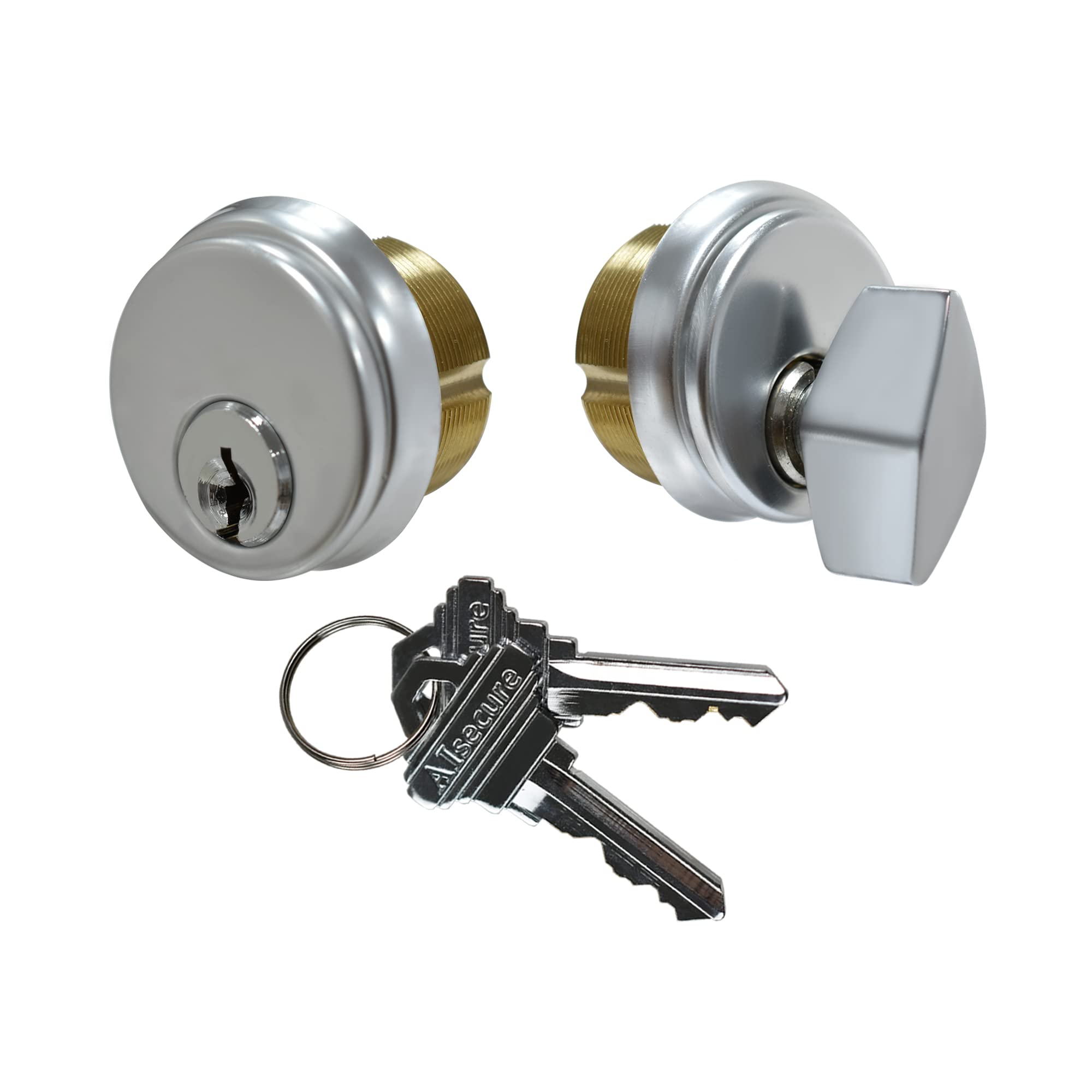 AIsecure keyed brass cylinder with included keys for easy access control.