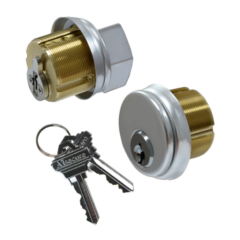 AIsecure brass mortise cylinder with satin chrome finish for durable storefront security and style.