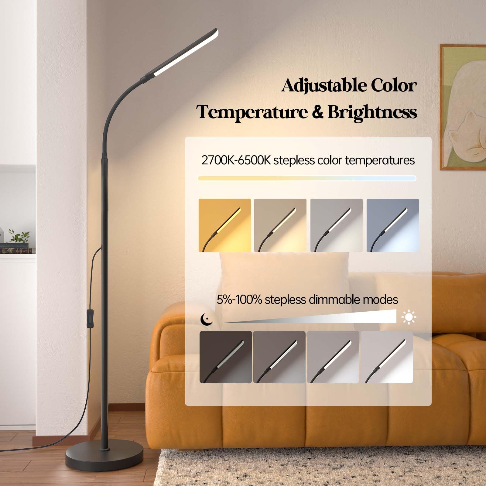 Aisutha floor lamp featuring stepless dimming for precise mood lighting.