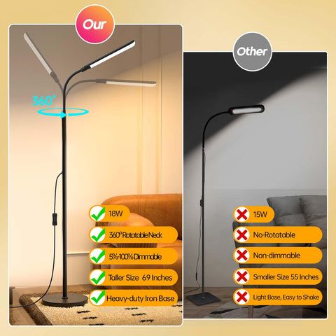 Aisutha LED floor lamp showing adjustable colors and brightness for ambience.