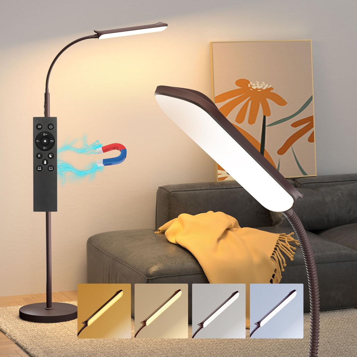 Aisutha LED floor lamp stand providing broad room illumination.