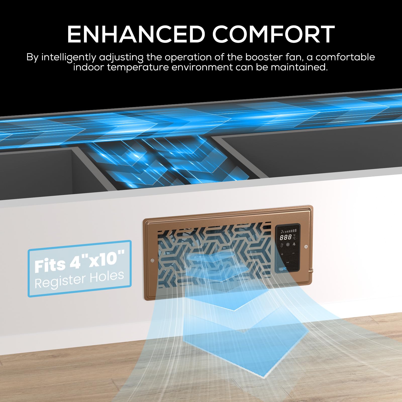 AITECAC booster remote control in hand for easy room adjustments