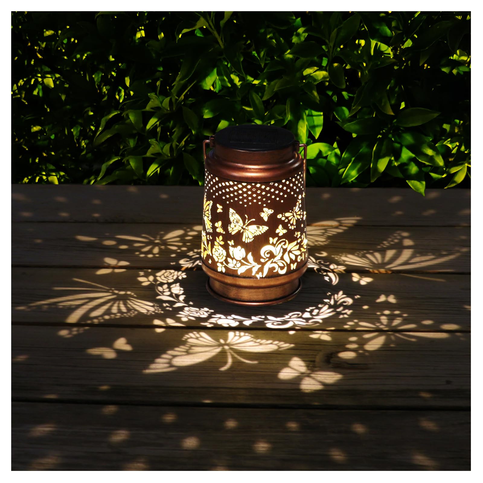 AITENISEN hanging solar lantern adds atmosphere to patios.