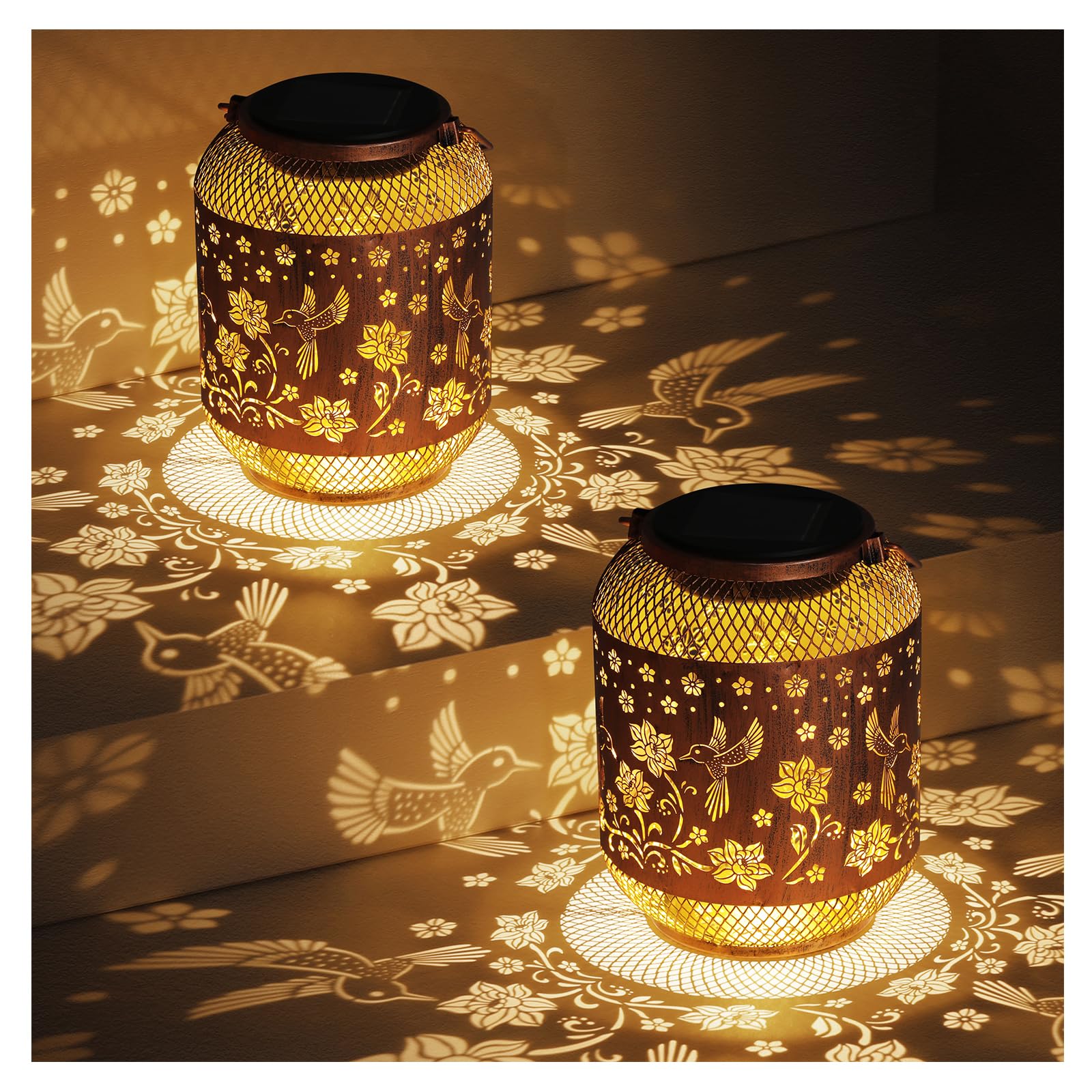 AITENISEN hummingbirds solar lantern with gold finish lights up gardens for cozy evenings