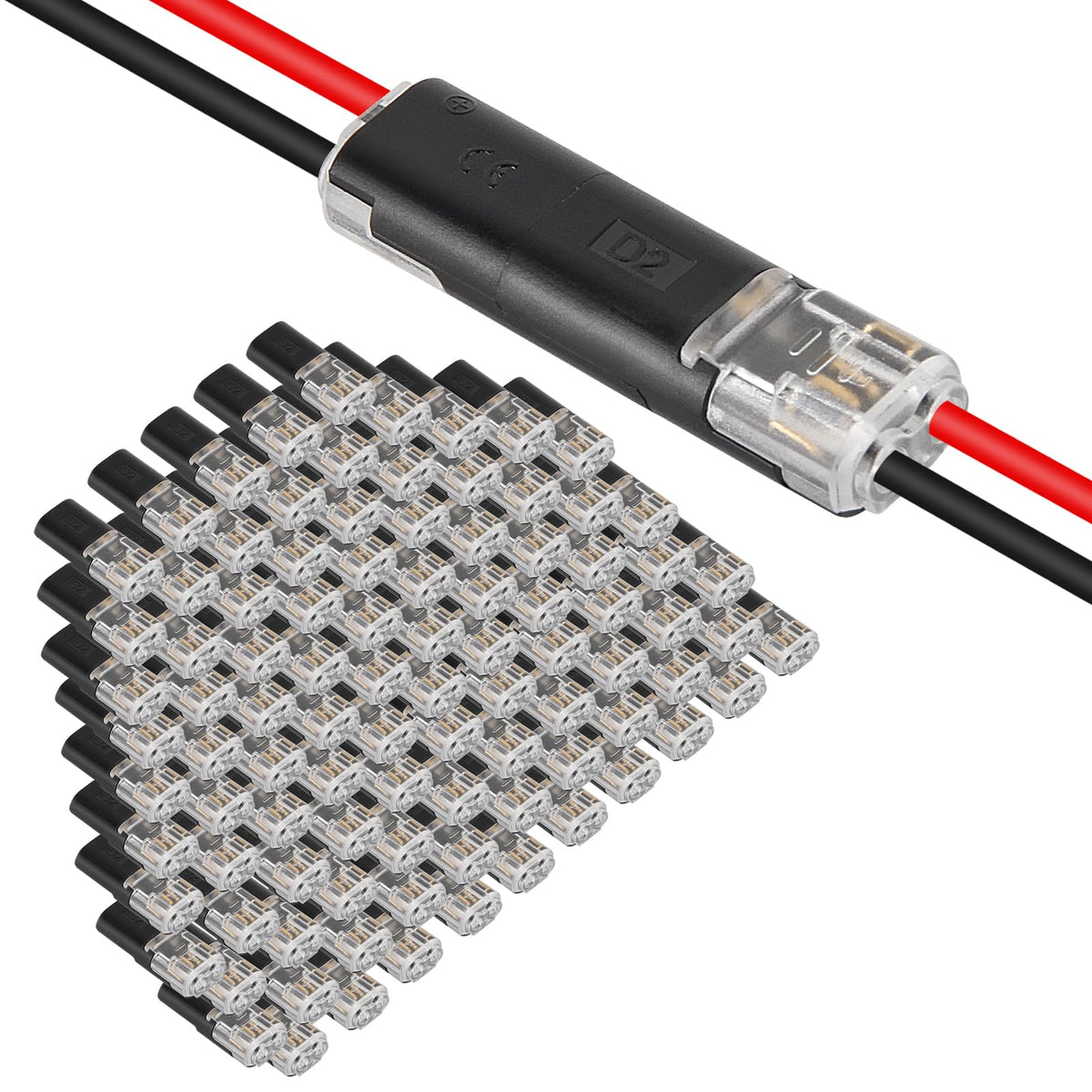 AITRIP double-wire connector close-up showing quick plug-in capability for LED strips
