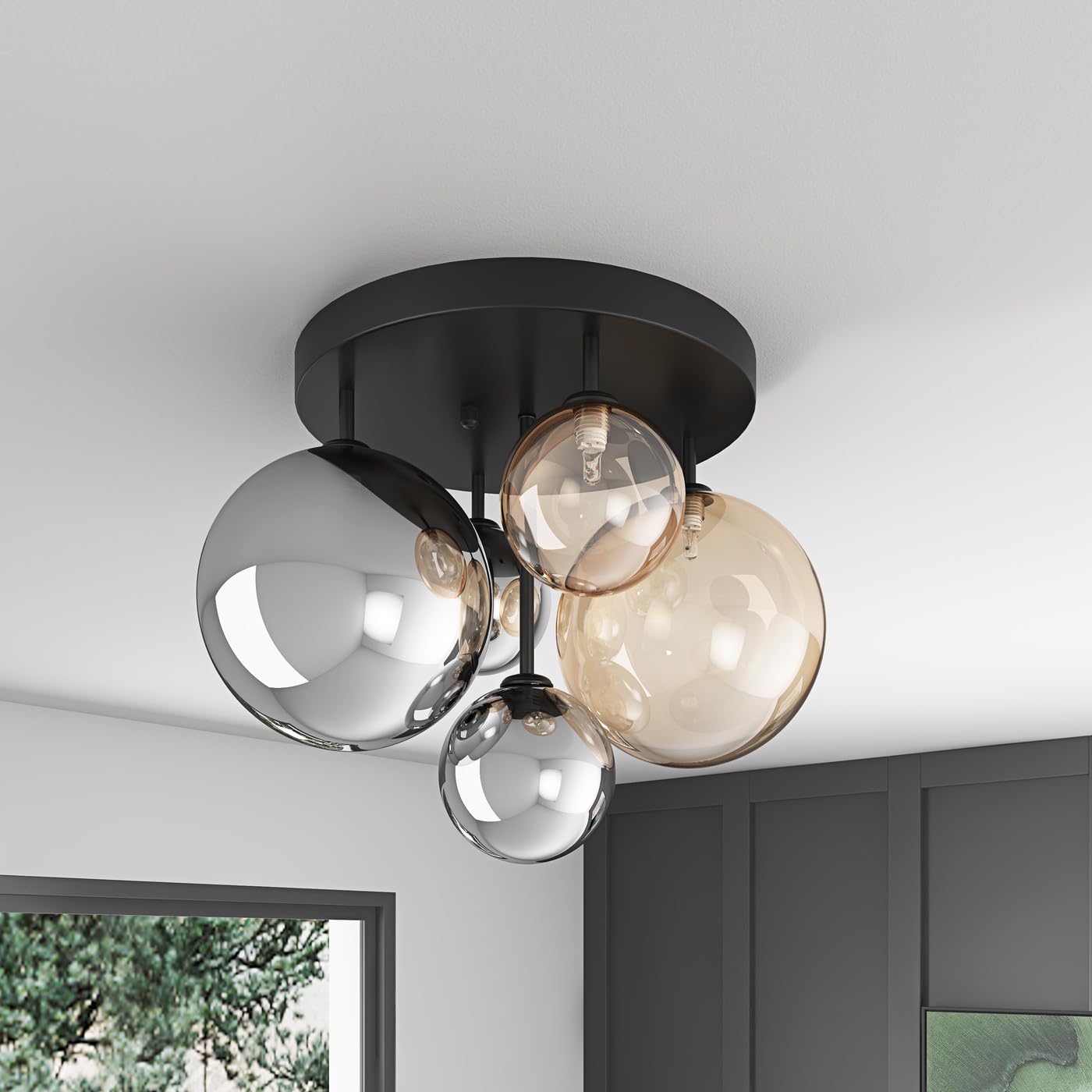 Aiwen black semi-flush mount body showcased for modern farmhouse decor