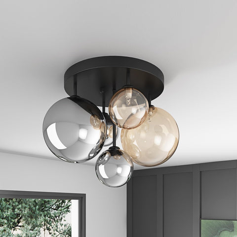 Aiwen black semi-flush mount body showcased for modern farmhouse decor