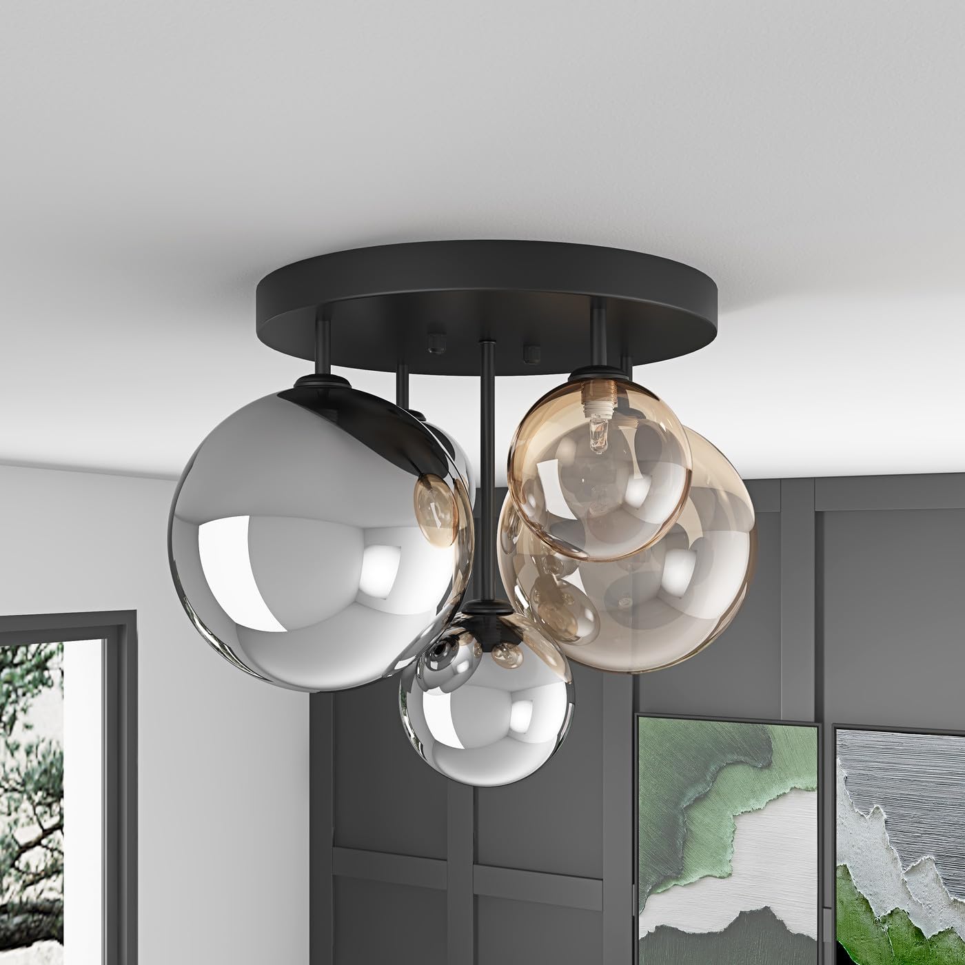 Aiwen smoky gray cognac globe shades highlight warm, inviting glow