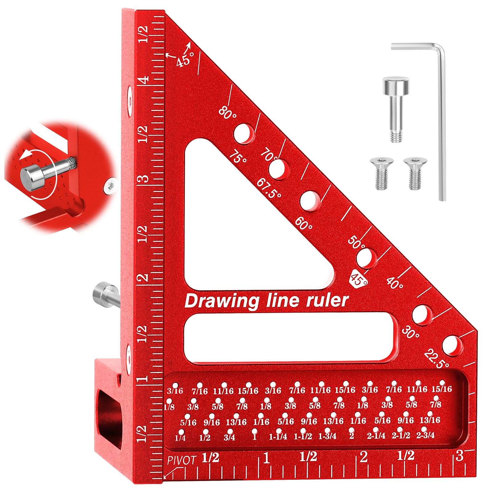 Aiwons 3D multi-angle ruler showing angle marking hole for quick layout.