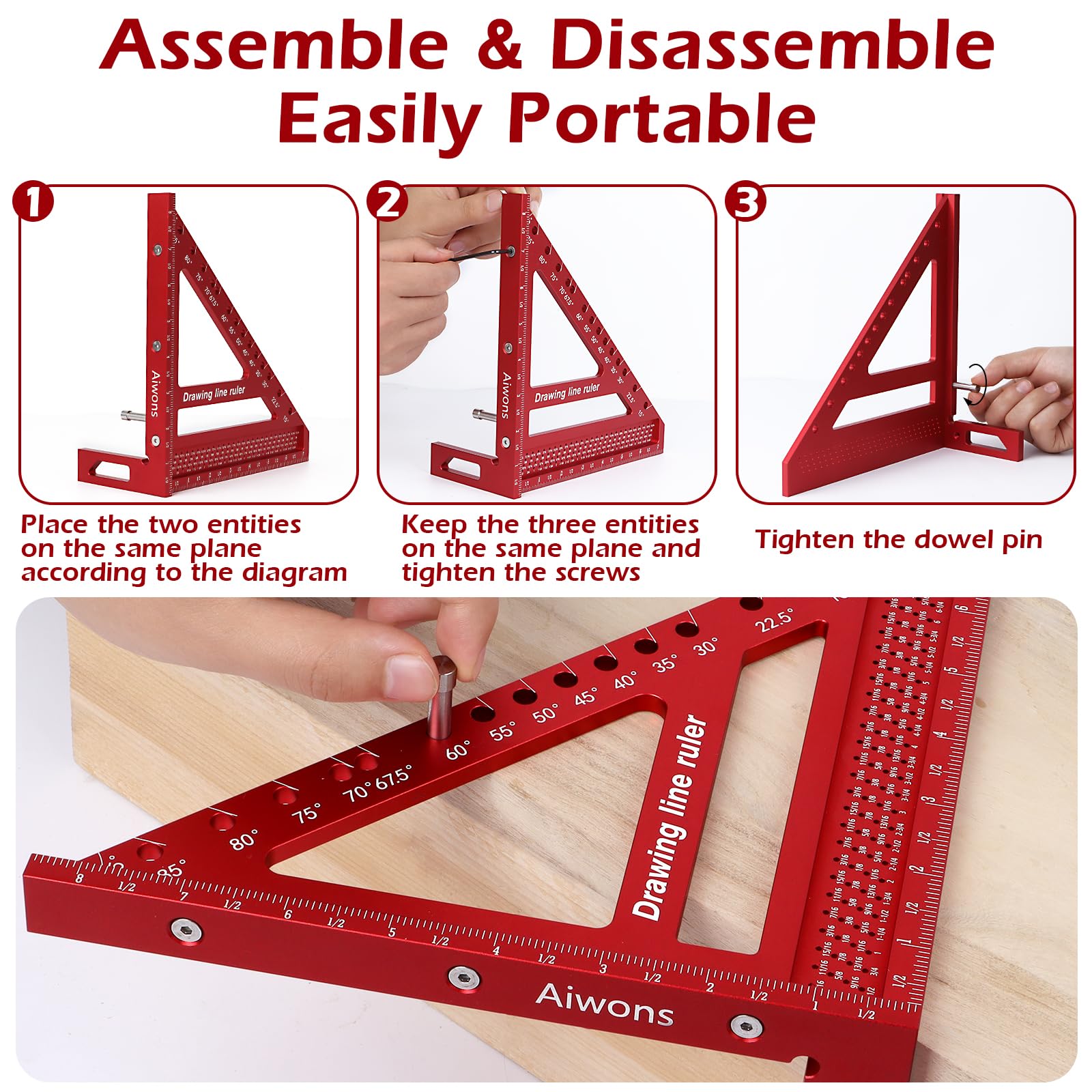 AIWONS red aluminum ruler drawing line capability for layout tasks