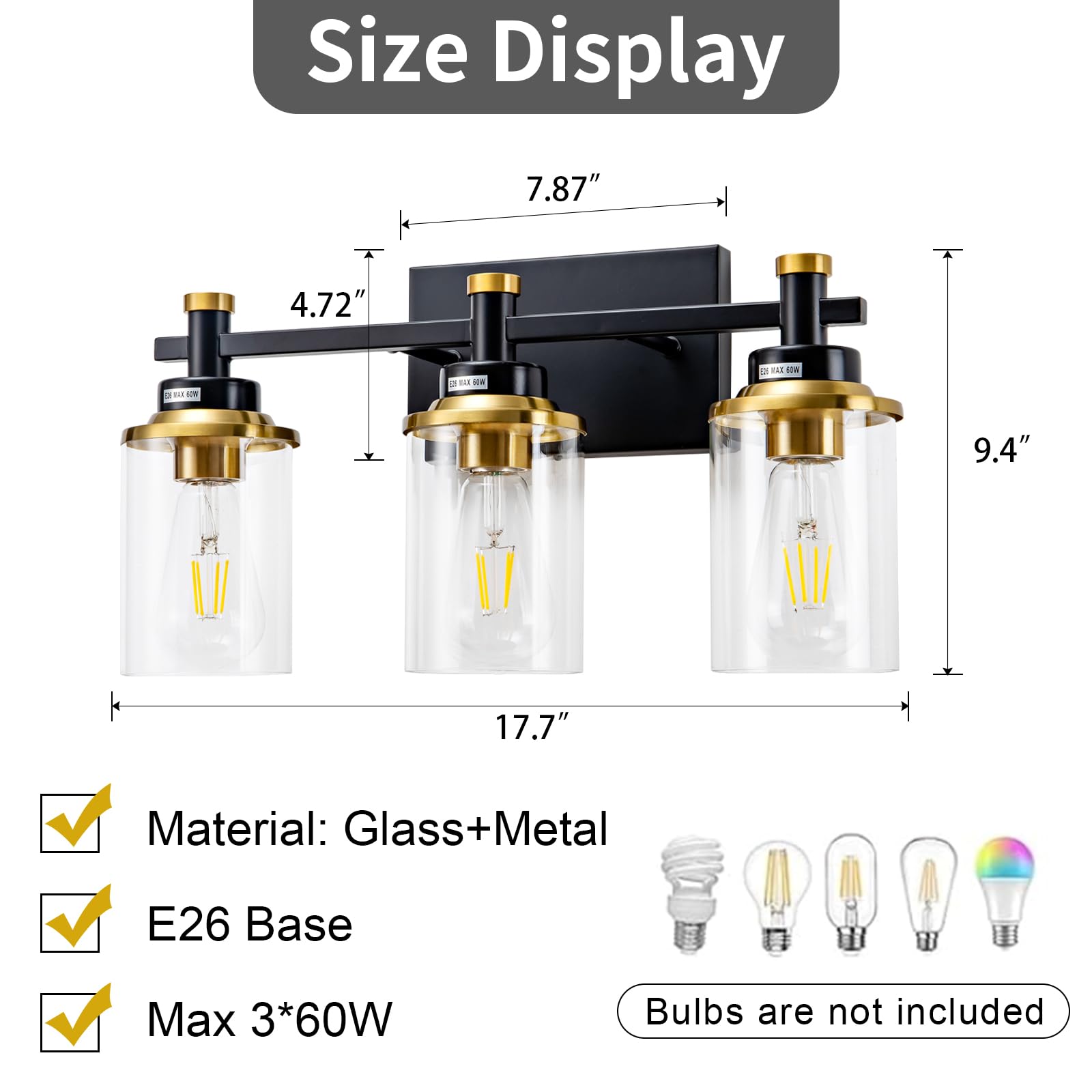 Aixialin black and gold vanity light showing dimmable capability with compatible dimmer