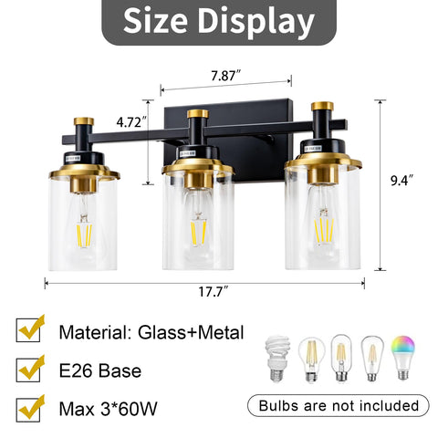 Aixialin black and gold vanity light showing dimmable capability with compatible dimmer