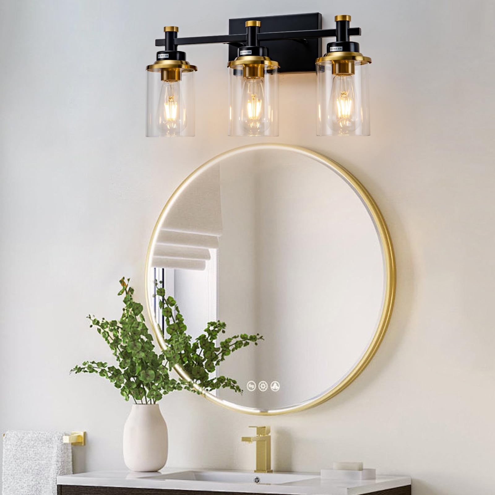 Aixialin wall sconce over mirror with diffused shade for soft bathroom lighting