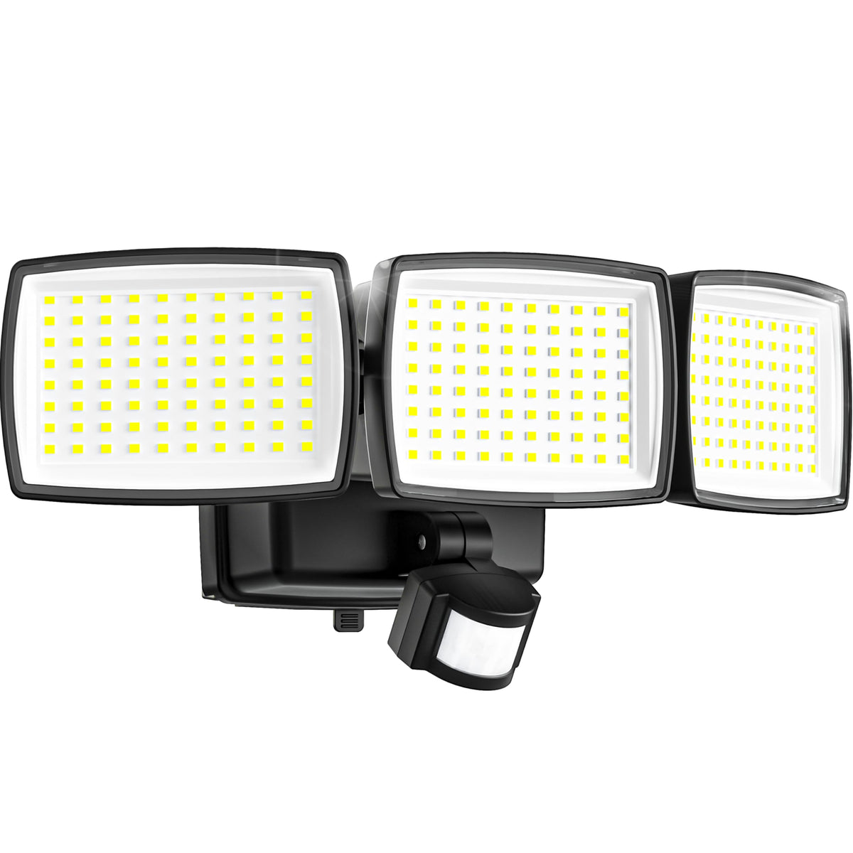 AIXPI battery-powered motion sensor outdoor lights in action, 1500LM brightness at night.