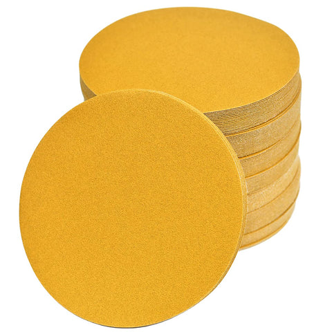 Aiyard 6-inch no-hole disc attached to a sander, 180-grit for smooth finishing.