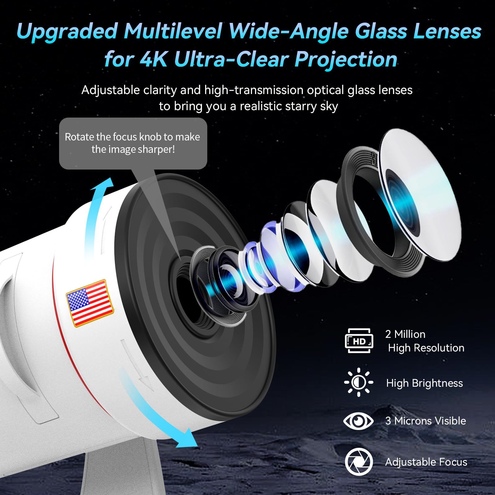 aiyyotto Star Projector includes 10 planetarium slides for varied space scenes.