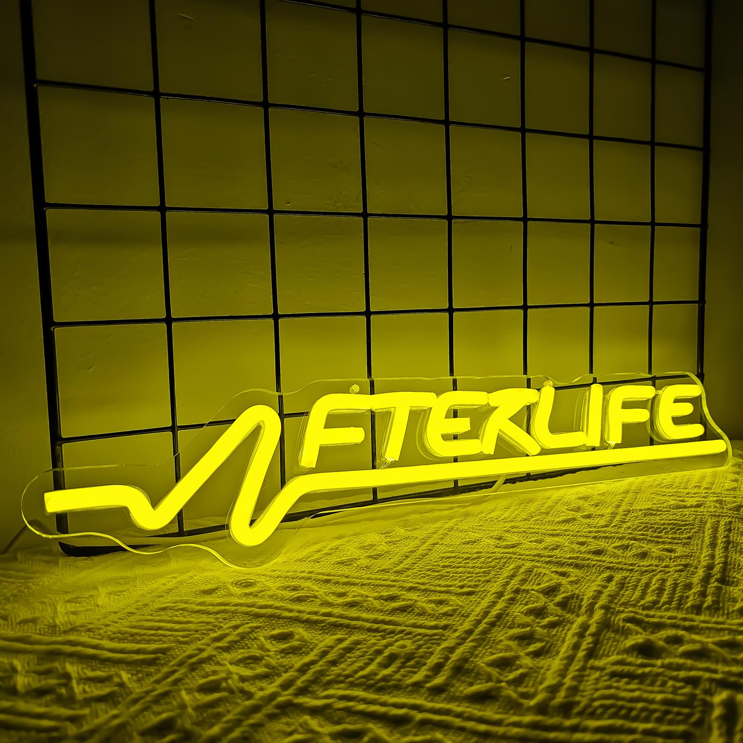 Ajoyferris Cyberpunk neon sign side illumination, dramatic wall lighting.