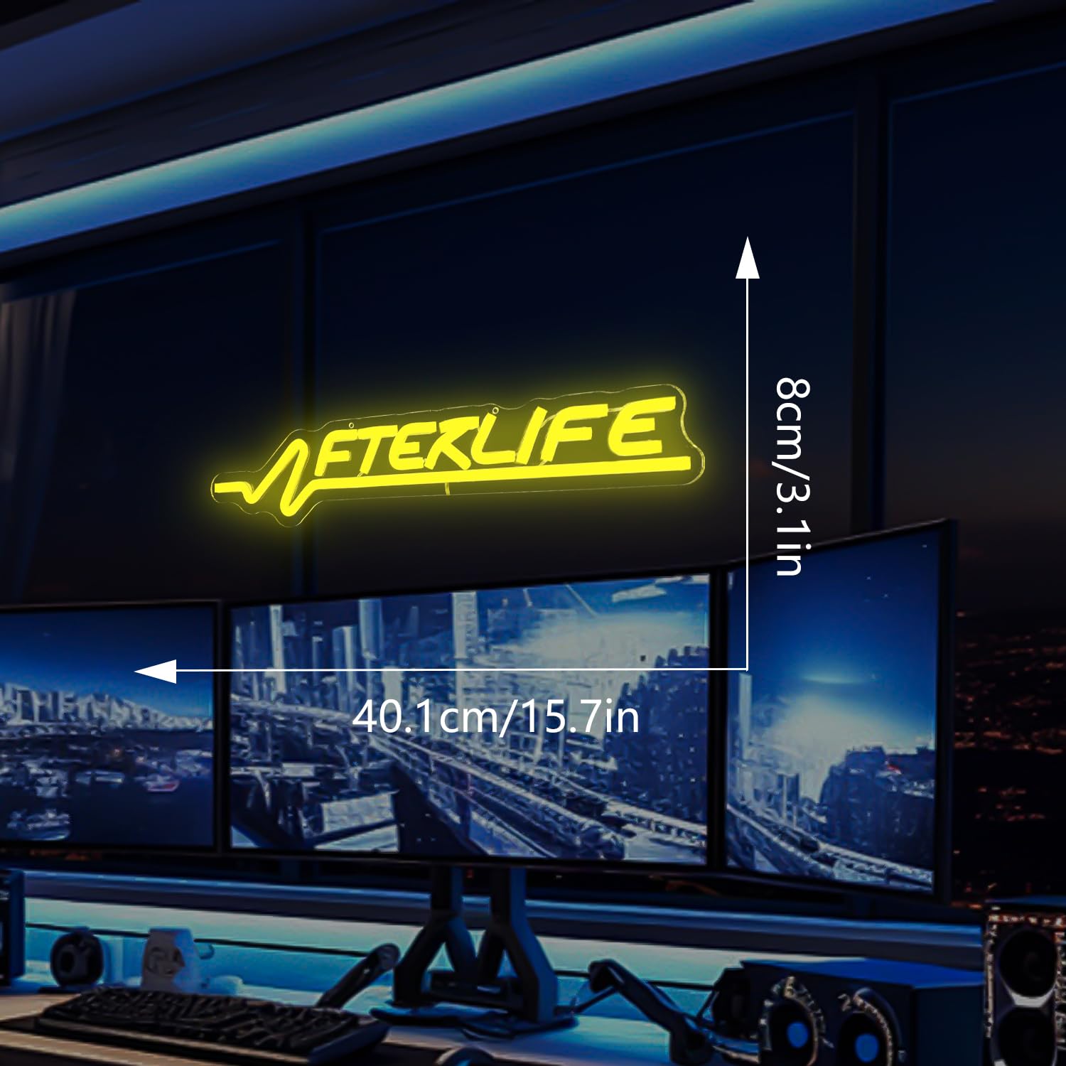 Ajoyferris Cyberpunk neon sign wall mount in a modern gaming space.