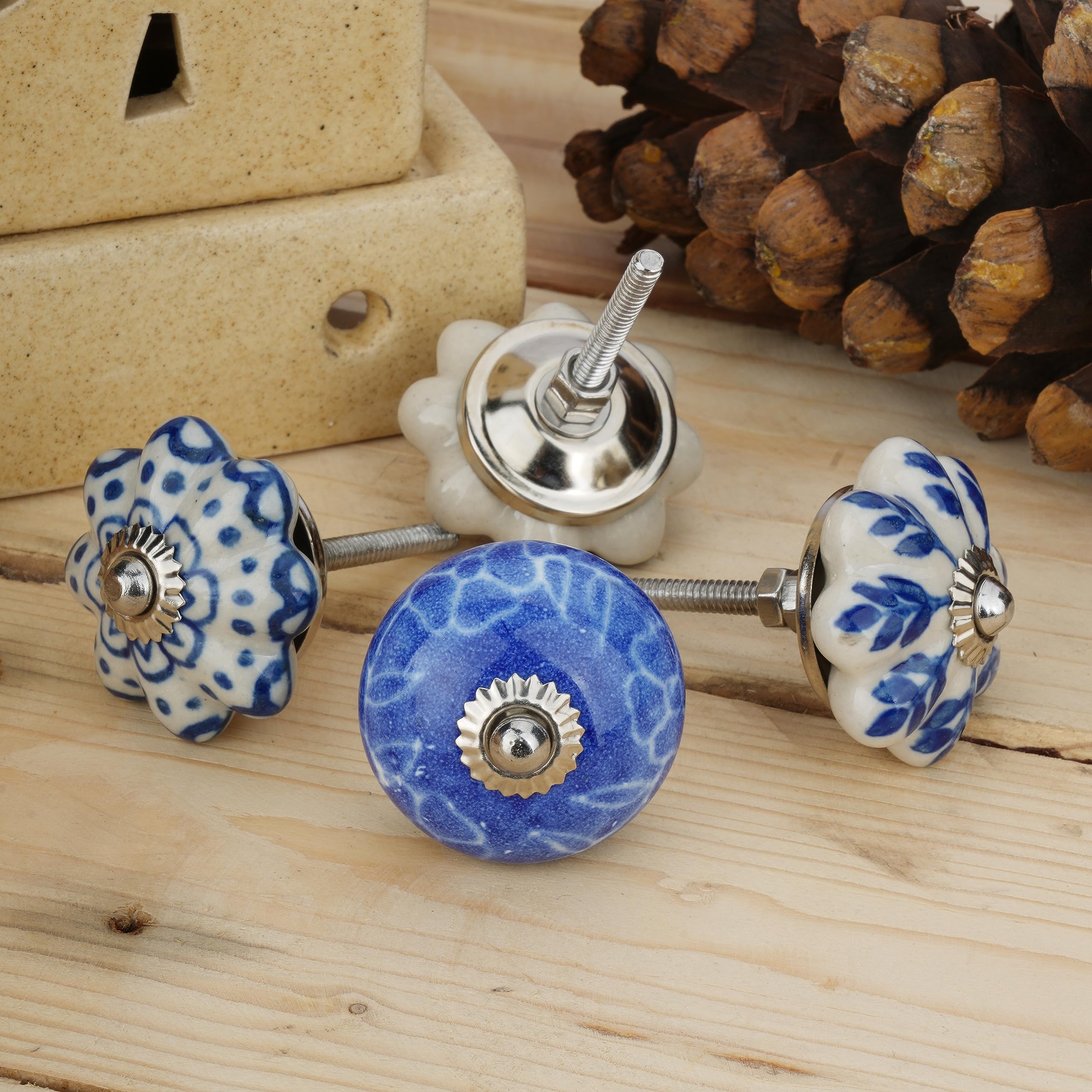 Ajuny blue ceramic knob in a bathroom vanity for a cohesive look