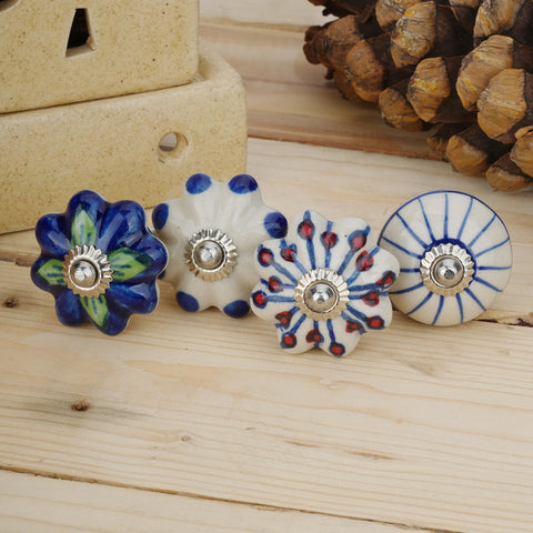 Ajuny blue ceramic knob close-up shows hand-painted pattern and smooth grip