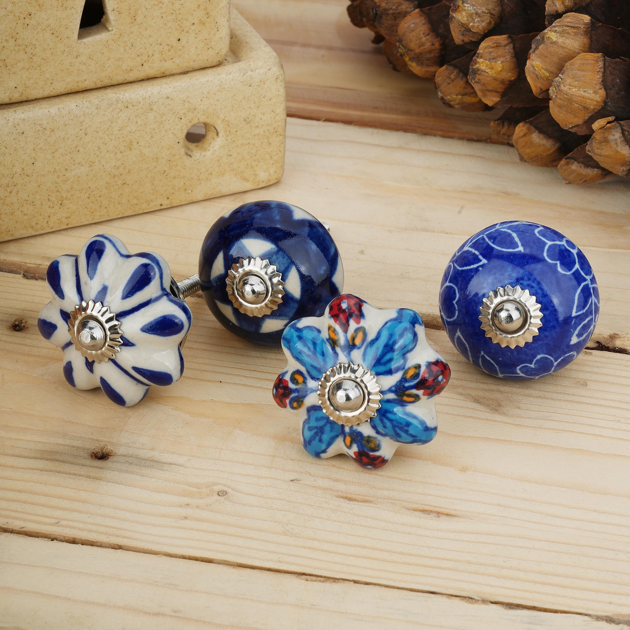 Ajuny blue ceramic knob on kitchen cabinet highlights versatile stylish hardware upgrade