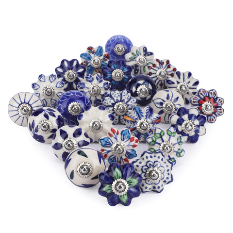 Ajuny blue knob packaging shows 25-piece set ready to install