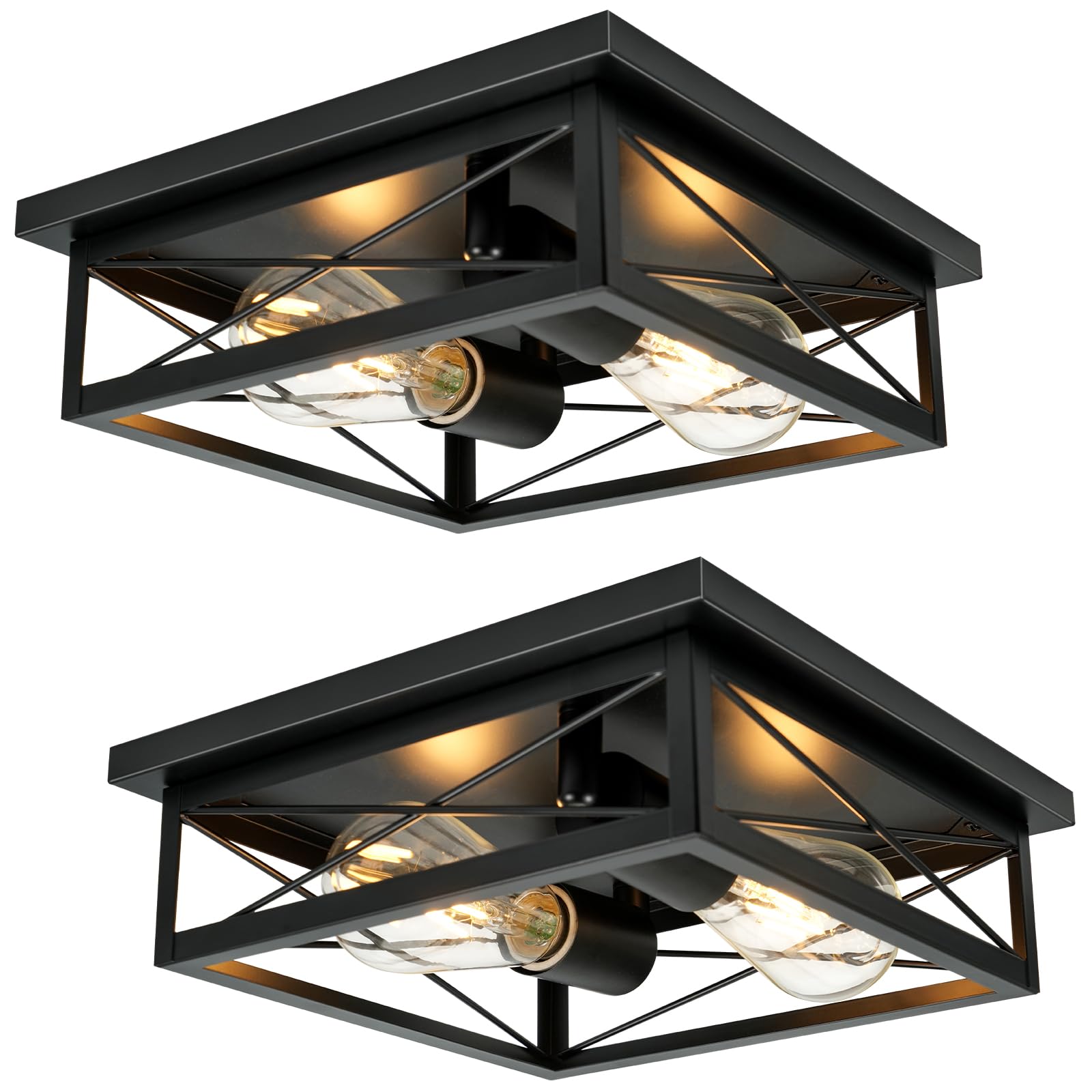 AKAARI farmhouse ceiling light in black, two-pack for cohesive hallway lighting.