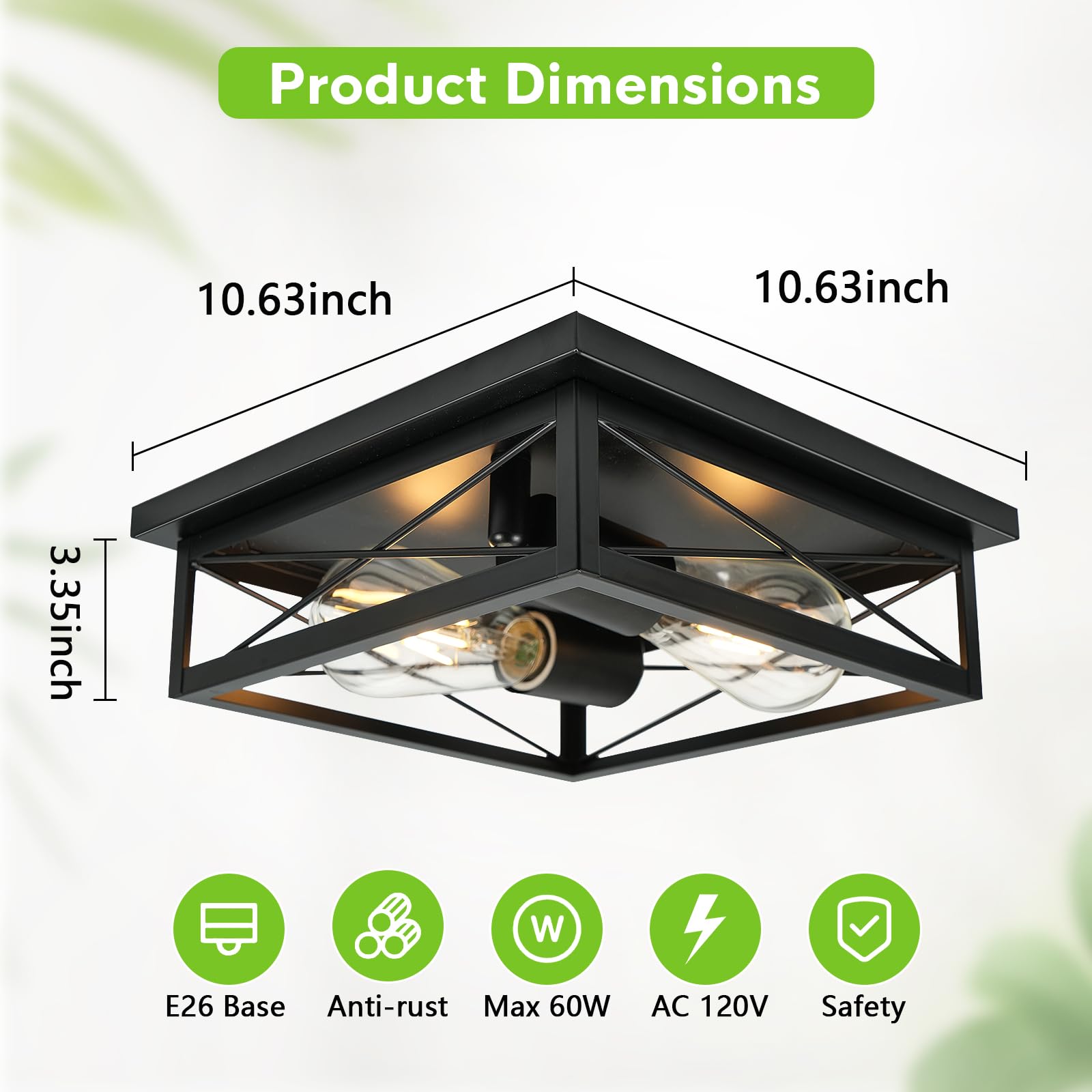 AKAARI industrial square flush mount in black finish for modern kitchens.