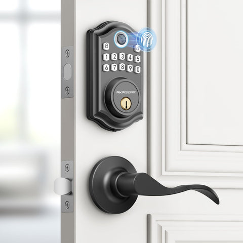 AkaGear DS10 front-door lock with matte black finish for secure, keyless entry
