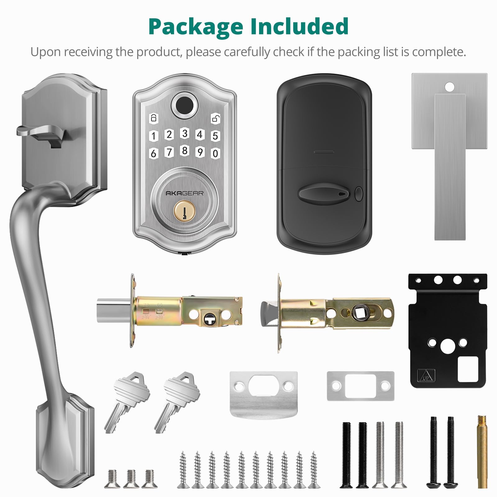 AkaGear DS10 satin nickel finish on door handle set