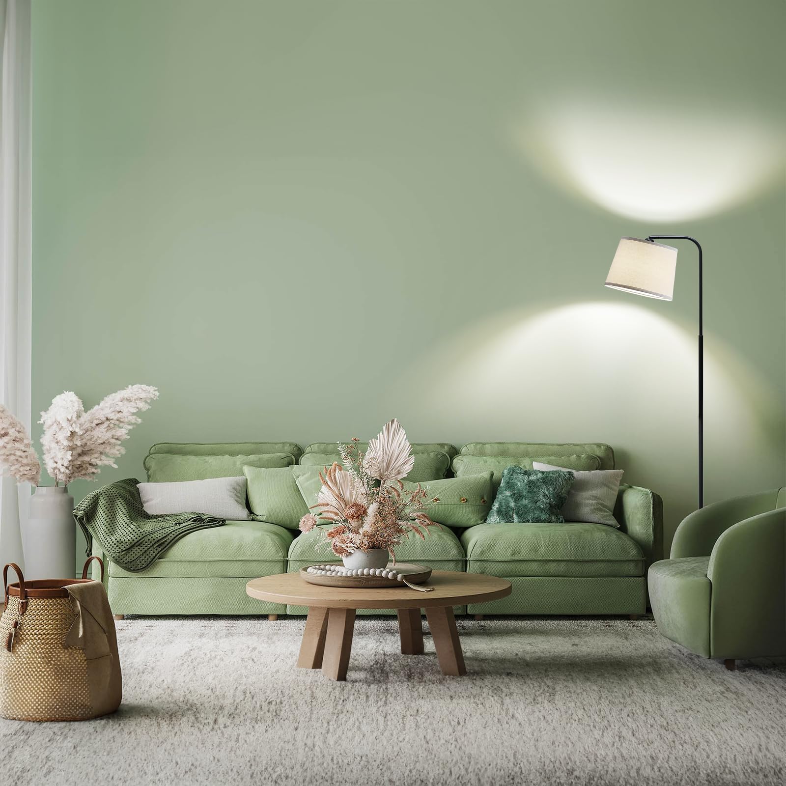 AKASUKI arc floor lamp set in a living room for ambient lighting