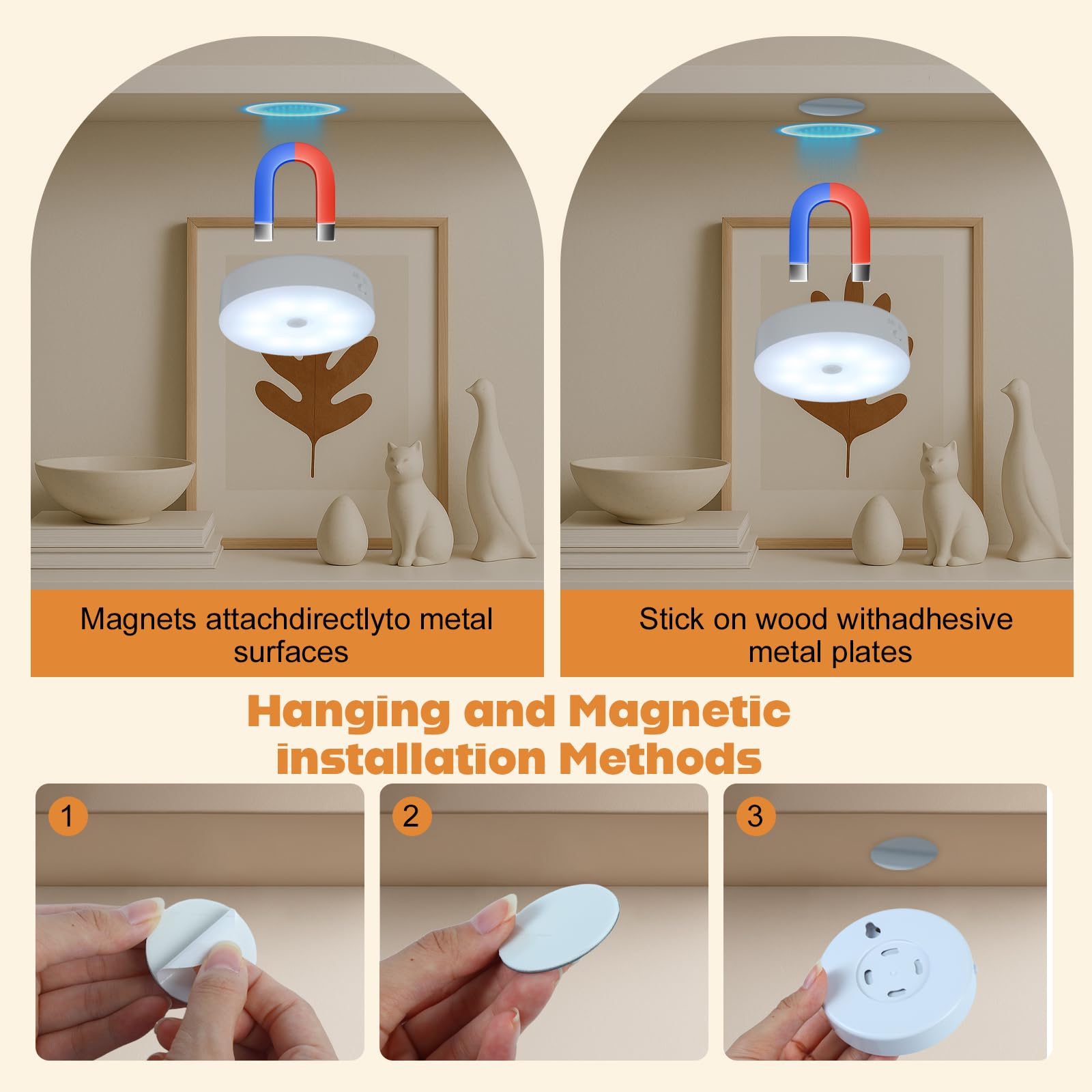 Akavivo magnetic puck lights mount easily without tools