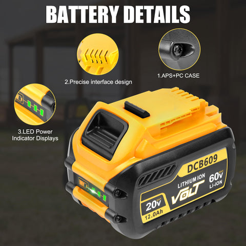 AKELOR DeWalt 12.0Ah battery in use with cordless tool