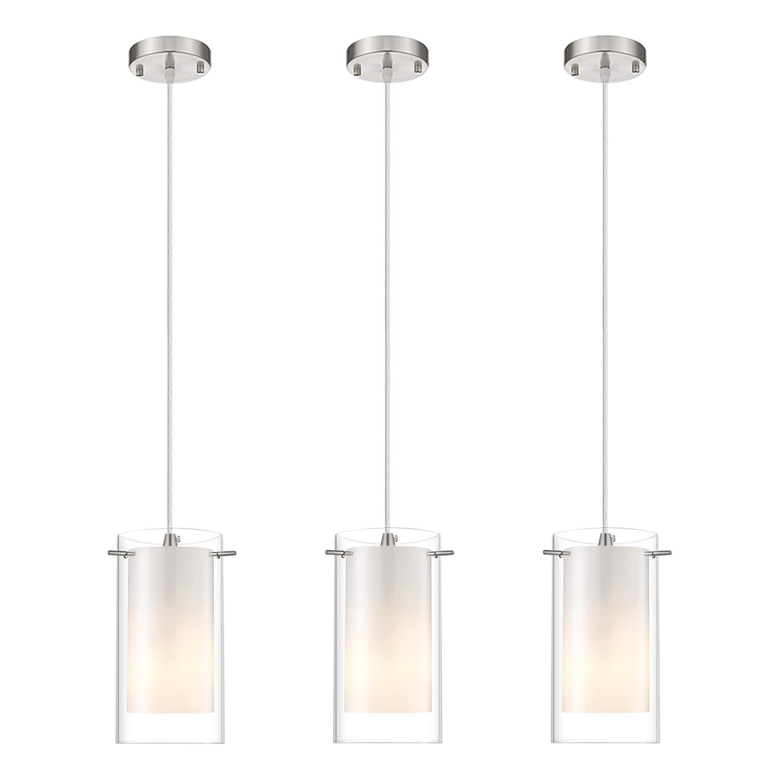 AKEZON 3-light pendant with exterior clear glass shade for bright kitchen lighting