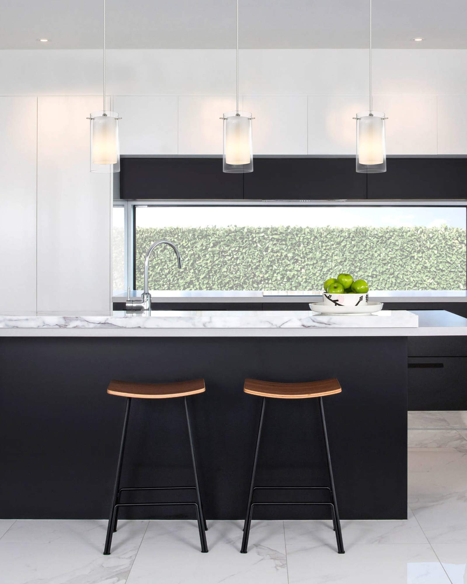AKEZON brushed-nickel finish pendant lights in a two-pack