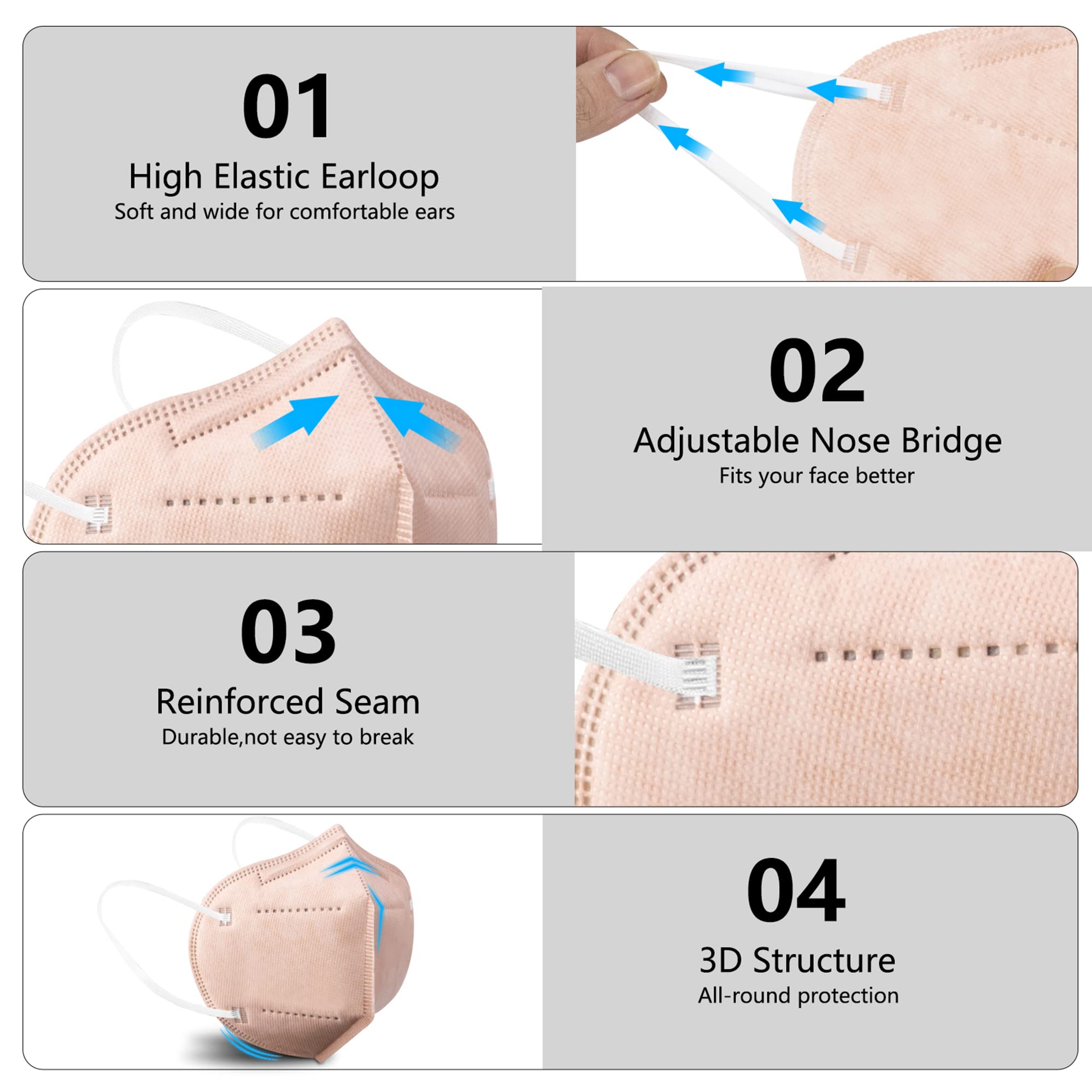 akgk KN95 pink mask ear loops designed for long wear