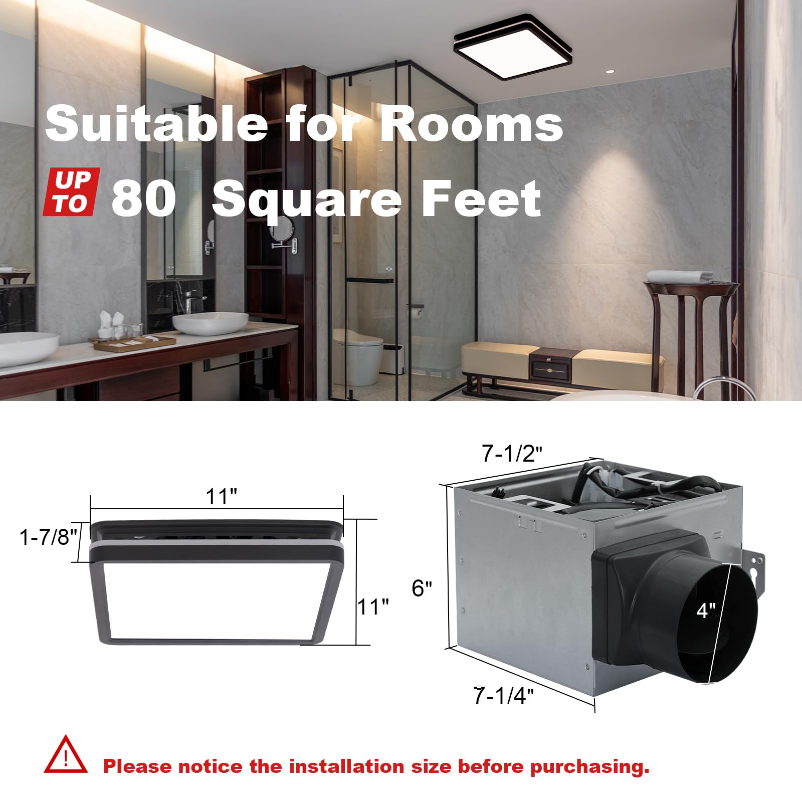 Ceiling installation view shows easy mounting for standard bathrooms
