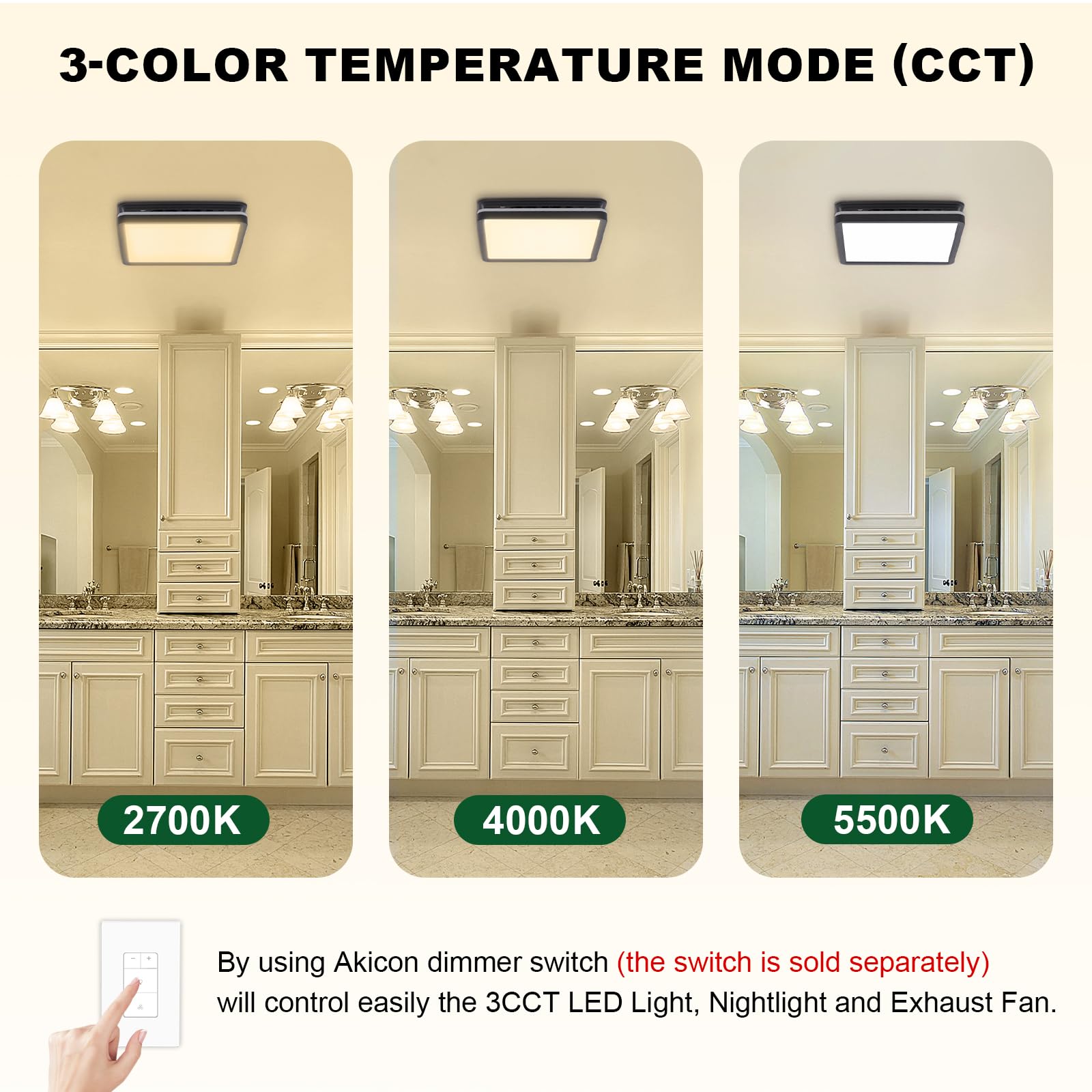 Quiet operation from Akicon exhaust fan reduces noise during bathroom use