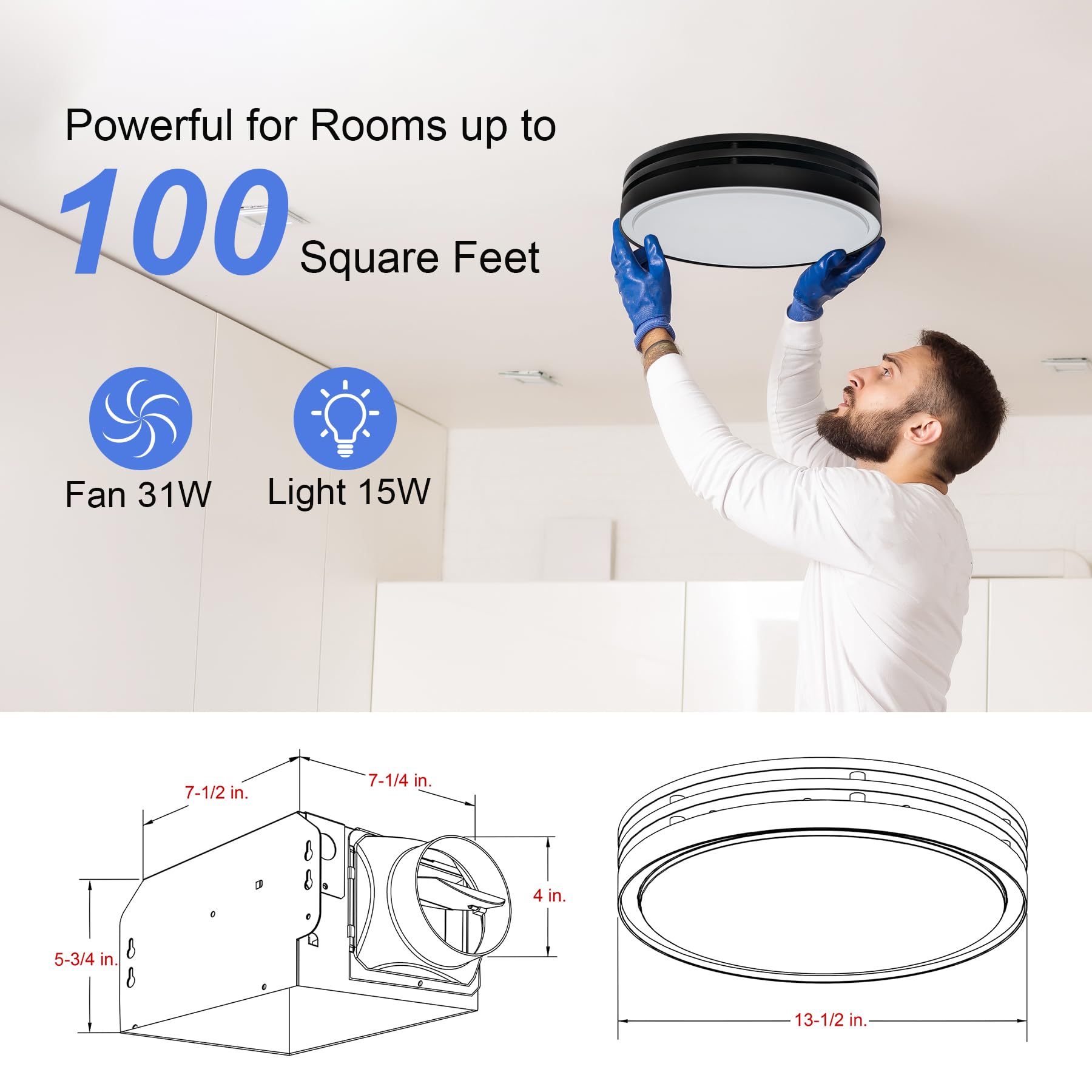 Akicon dimmable LED 1000 lumens integrated in the exhaust fan